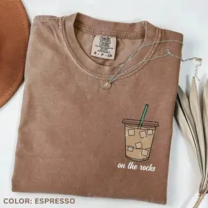 Comfort Colors On The Rocks Iced Coffee T-Shirt, Trendy Weather Graphic Tee For Fall, Cotton Shirt For Coffee Lover Women, Apparel Made In USA		