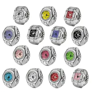 Vintage Punk Finger Watch Mini Elastic Strap Alloy Watches Couple Rings Jewelry Clock Retro Roman Quartz Watch Ring Women Men