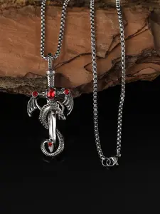 Elegant Vintage Imitation Gem Dragon Sword Pendant Necklace, Stainless Steel Chain, Unisex Punk Style Party Gift, Exquisite Jewelry Gift, Gothic Valentine's Day Birthday Present