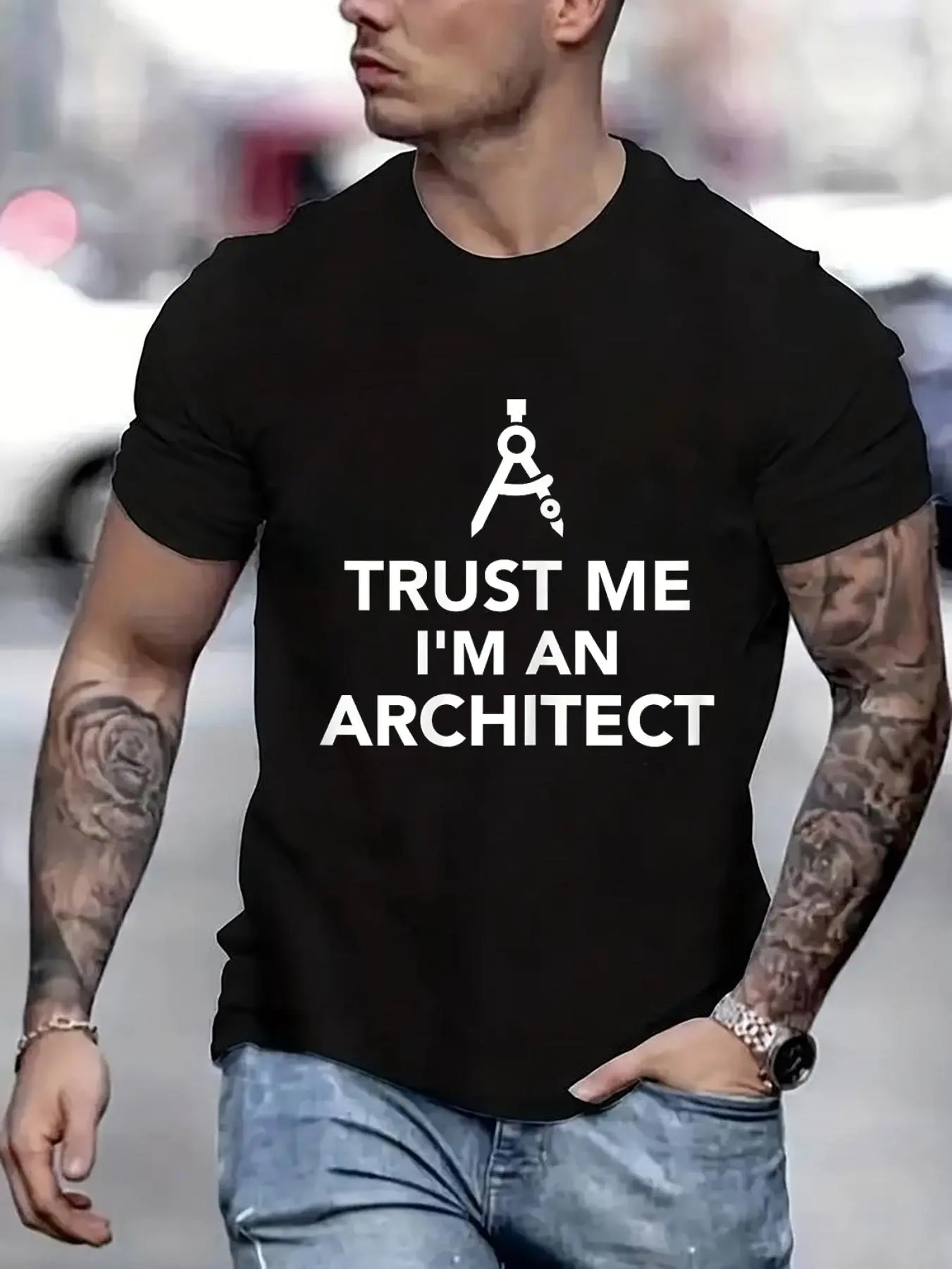 100% cotton Trust me I'm an architect Printed T-shirt, Short-sleeved Crew Neck Casual Top, Suitable For All Seasons, Men's Wear