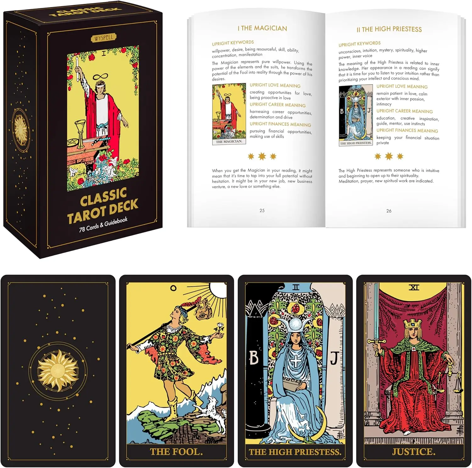 Classic Tarot Deck - Original Tarot Cards with Guide Book for Beginners - Beginner Cards with Meanings Guide (Dark)