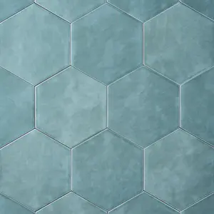 San Fran Volga Blue 7x8 Hexagon Ceramic Tile Glossy