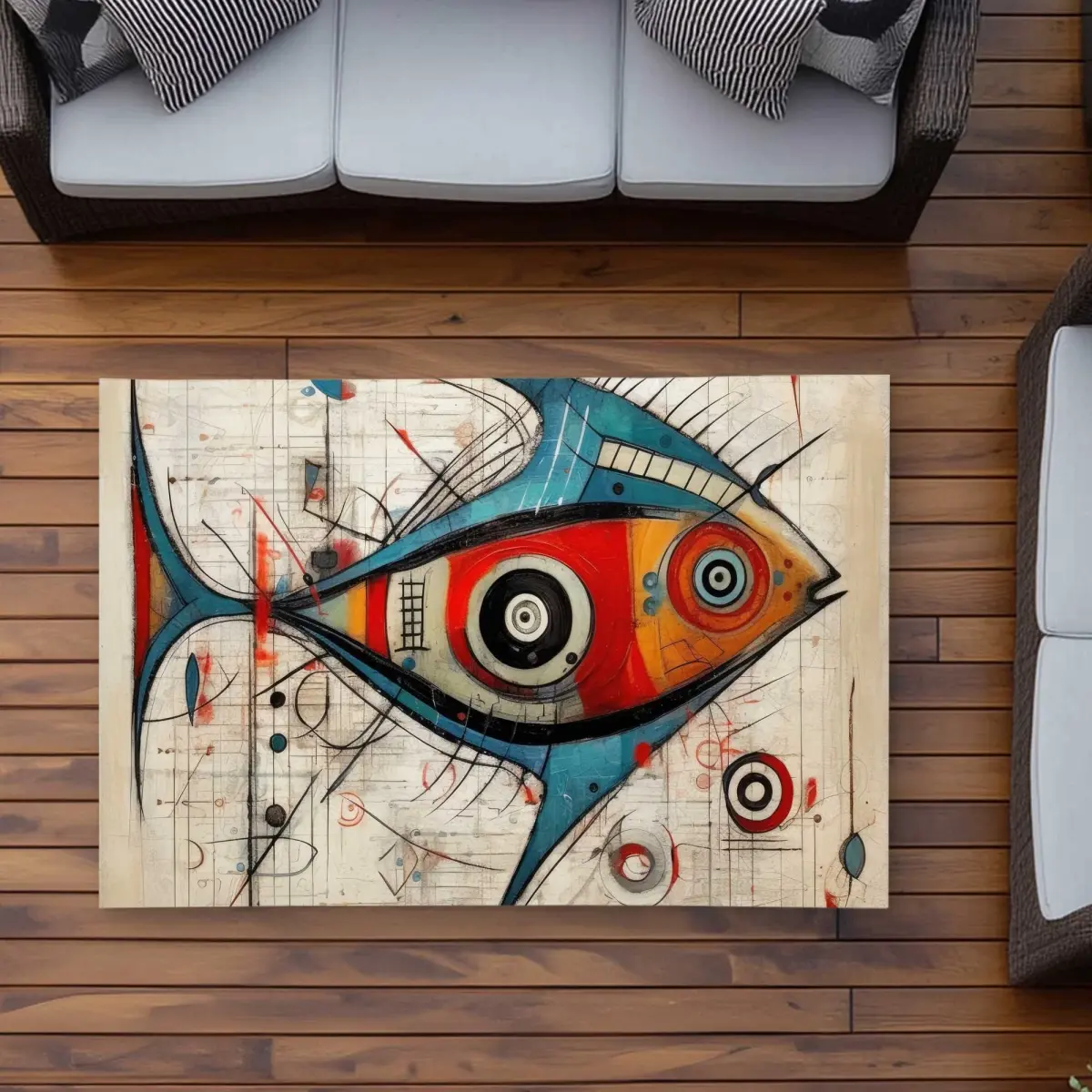212 MAIN Durable Modern Print Area Rug, 3x5 ft. Abstract Fish Design Rectangle Rug for Bathroom & Outdoor Use (Model C1ROAR35HKNS8S), Durable Area Rugs, Modern Area Rug