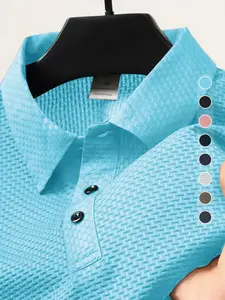 Men's Quick-Dry Geometric Print Polo Shirt, Casual Golf Polo, Breathable Casual Business Summer Top, Fitted Comfortable Fabric for Men