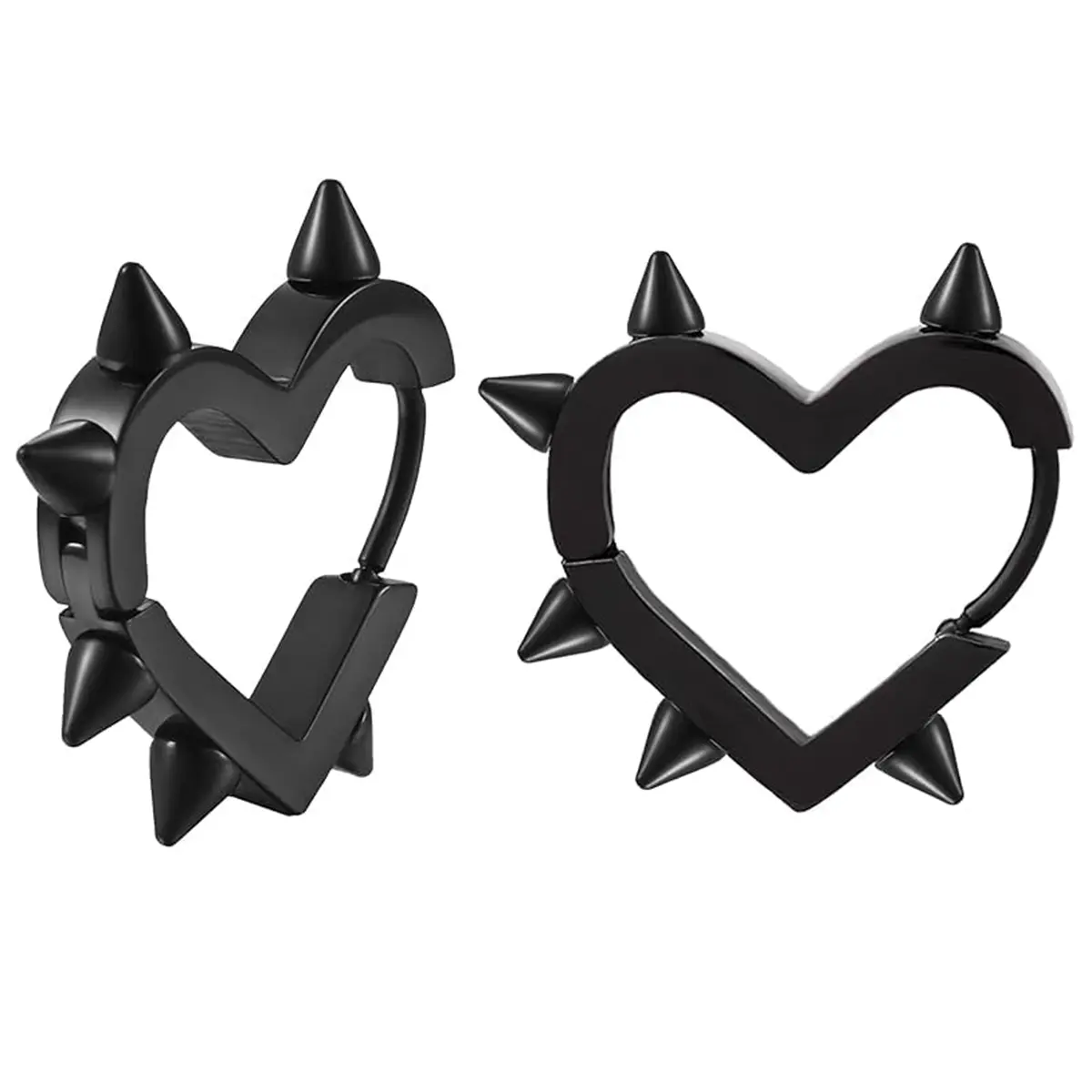 Women's Gothic Punk Huggie Earring Hoops with Spikes and Hearts, Costume Earrings, Christmas Jewelry Gift for Women
