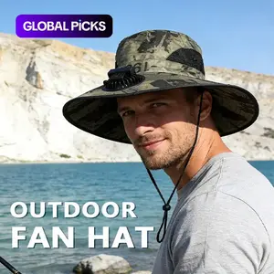 Portable Hat Fan With Adjustable Wind-Resistant Strap, Adjustable Bucket Hat, Wide Brim Sun Protection, Mini Usb Fan With 3-Speed Settings, Rechargeable Battery Fan, Ideal For Summer Outdoor Activities, Hiking, Fishing, Golf