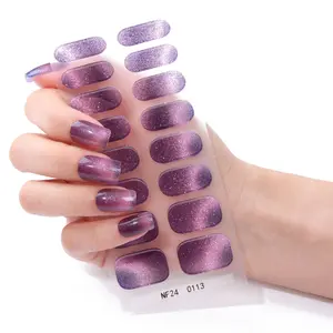 16 Tips Shiny Cat Eye Gel Nail Strips, Gradient Self-Adhesive Full Set, Salon Quality, UV Lamp Required, Easy to Apply and Remove, DIY Nail Art Glitter for Women and Girls