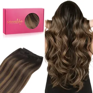 WENNALIFE Sew in Silky Salon Hair Extensions Dark Brown to Chestnut Brown Human Hair 80g to 100g Machine Weft Hair Extensions
