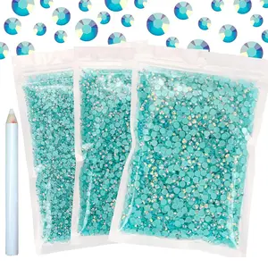 Mixed Size Resin Rhinestone Bead (6300pcs/set), Non-hotfix Flatback Crystal Gems, Round Jelly Resin Rhinestones for DIY Jewelry Craft, Beading Making, Crystal Beads