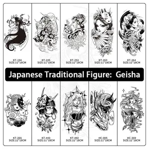 Japanese Traditional Half Arm Geisha Temporary Tattoo Stickers, Waterproof Long-Lasting 7-15 Days, Realistic Non-Glare Fake Tattoos for Men and Women