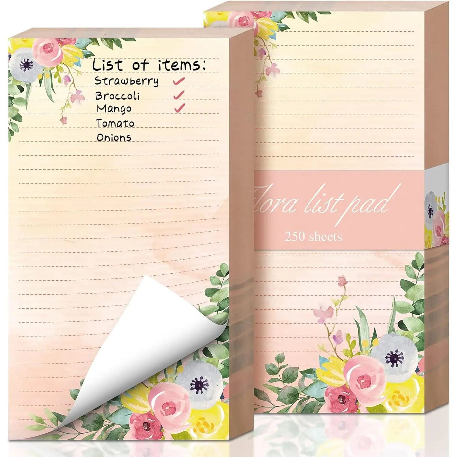 2 Pack 500 Sheets Floral Sticky Notes Cute Flower Note Pads Decorative Memo Pads  Notepad 4.5 x 8 Inch Shopping Grocery List Notepads for Weekly Plan  Office Supplies