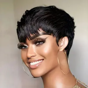 Cikana Hair Short Pixie Cut Wig Human Hair For Black Women Machine Made Wigs With Bangs Short Wig Human Hair Wigs