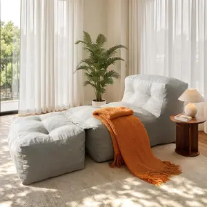 Convertible Zipper 2-in-1 Bean Bag Sofa with Ottoman, Water-Resistant, Zip-Connected Modular Lounger Chair for Living Room, Bedroom, Balcony & Indoor Outdoor Use,  Memory Foam Filled Couch