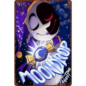 Spooky Moondrop Security Breach Sleepy Time Candy Retro Metal Tin Sign, 12x8 in Vintage Poster, Home Signage for Game Room Decor, Bedroom, Living Room Wall Art