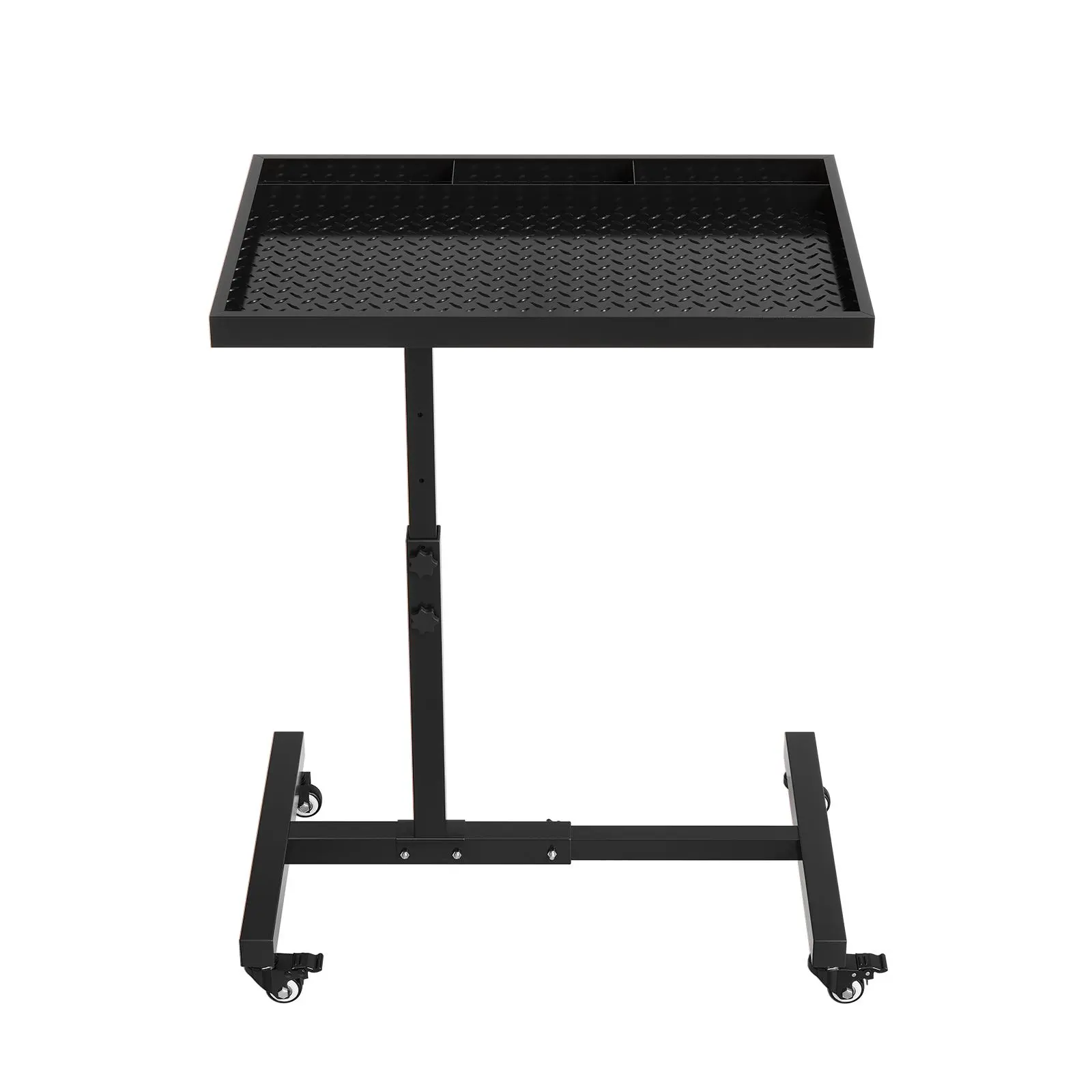 Adjustable Height Rolling Work Table - Heavy Duty Steel Tool Tray, 220LBS Capacity, Mobile Workbench with Wheels for Garage, Workshop, Mechanic, DIY Projects - Black/Orange