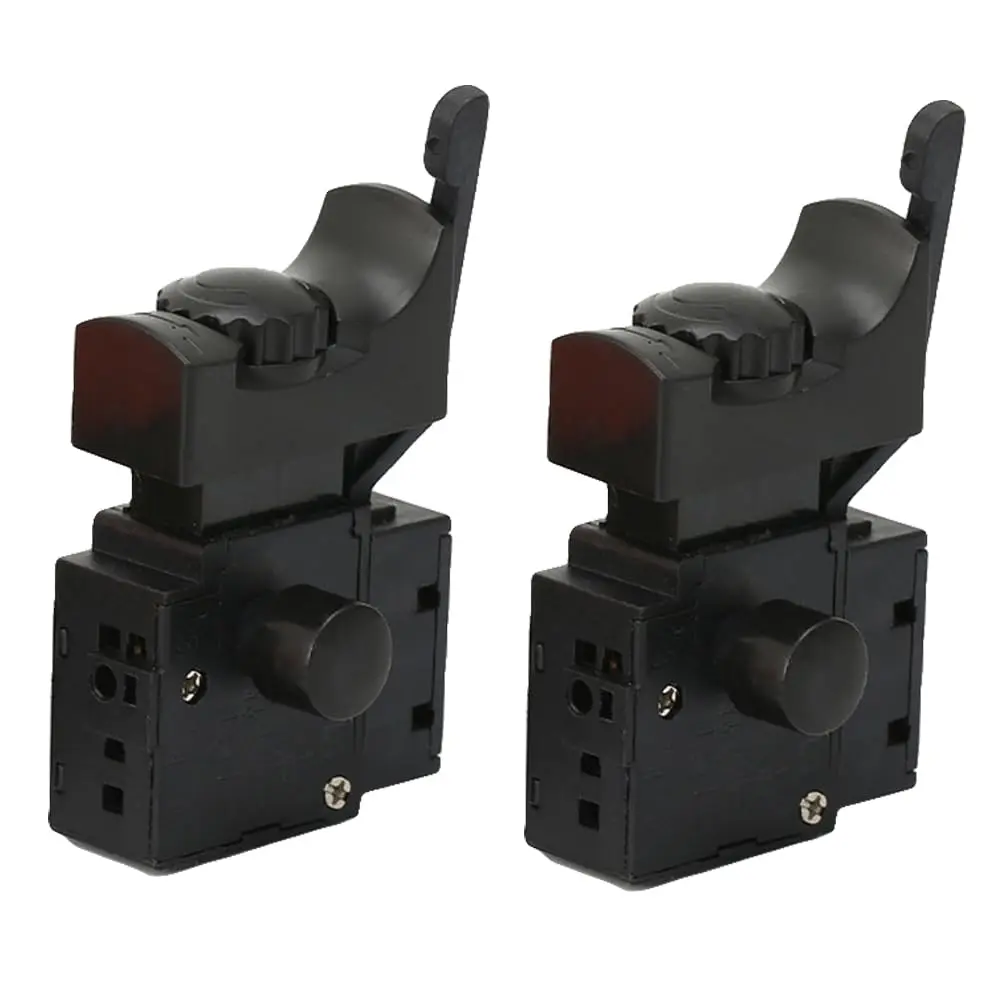 2 Pack Lock-On Reversing Trigger Switches FA2-6/1BEK, 6A 5E4 ON-Off Push Button with Speed Light Indicator for Hand Drills, Corded Tools (No-Contact Trigger Buttons Included)