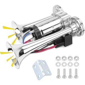 12V 600DB Upgraded Air Horn Dual Trumpets, Super Loud Train Electric Horn Kit with Air Compressor Compatible with 12V vehicles Trucks Trains Boats Pickup SUVs Cars Speaker