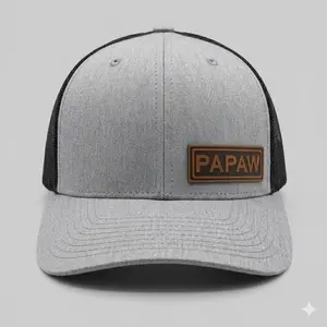 Papaw Hat – Leather Patch Snapback Hat, Trucker Cap, Grandpa Gift Hat, Personalized Family Name Hat, Viral Gift For Him, Grandfather Style Cap