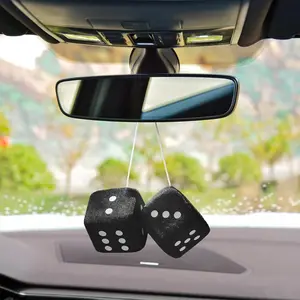 Fuzzy Dice for Rear View Mirror, Fuzzy Dice for Car Mirror, 2.75inch Pair of Plush Retro Square Hanging Dice, Cute Car Decoration