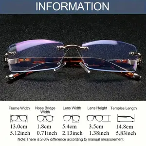 Classic Business Frameless Reading Glasses, Unisex, Ultra-light Metal Square Frame with High-definition Lenses, Vintage Reading Glasses +1.0 to +4.0