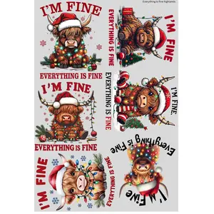 Everything is Fine Highland Mini DTF Transfer Gang Sheet 24.5" wide x 36" long Direct To Film