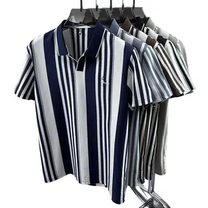 Men’s Black & White Striped Polo Shirt – Short Sleeve, Contrast Collar, Textured Knit, Slim Fit | Perfect for Casual, Streetwear & Summer Outfits funny men