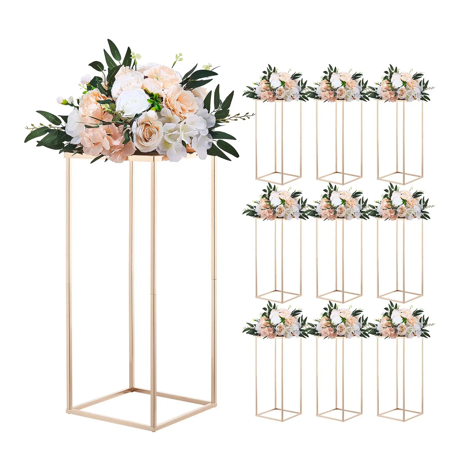【SummerFinds】VEVOR Wedding Flower Stand, 10PCS 23.62-inch Column Flower Stand, Floral Stands with Metal Laminate, Gold Rectangular Floral Display Rack for Wedding, Party, Birthday, Home,  Gold Centerpiece Stands
