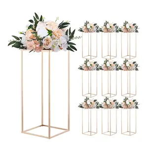 【Summervibes】VEVOR Wedding Flower Stand, 10PCS 23.62-inch Column Flower Stand, Floral Stands with Metal Laminate, Gold Rectangular Floral Display Rack for Wedding, Party, Birthday, Home,  Gold Centerpiece Stands
