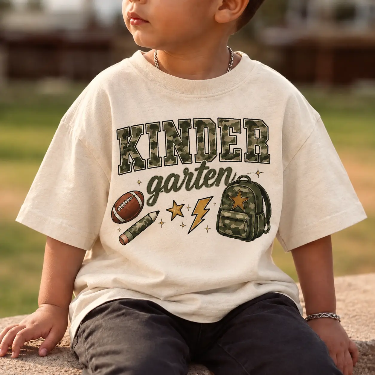 Youth Camo Back to School Shirt, Kids Kindergarten Pre-K First Second Third Fourth Grade Graphic T-Shirt, First Day of School Tee, Vintage Football Baseball Backpack Design, School Outfit for Boys Girls Gift - Limerence Shop