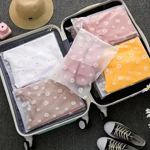 Waterproof Travel Storage Bags 10pcs/20pcs Zipper Pouches, Matte Plastic Daisy Pattern, Cosmetic Shoes Clothes Wash Bag
