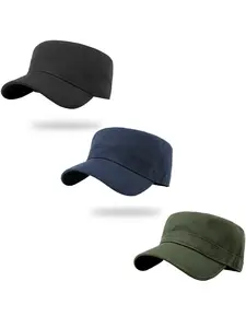 3Pack Cadet Caps Army Military Hats Washed Cotton Flat Top Hats Military Style Patrol Hat Adjustable Veteran Cap for Men