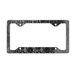 Black and silver Lace Pattern Metal License Plate Frame | Decorative Car Plate Border