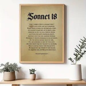 1pc William Shakespeare Sonnet 18 Canvas Print - Frameless,  Elegant Black & Golden Text Design, Inspirational Poetry Wall Art for Home or Office Decor, Inspirational Wall Decor |     Classic Poetry Print |     Decorative Typography, Shakespeare Room Deco