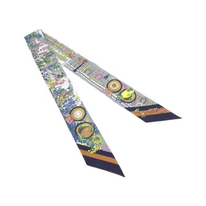 Pre-owned HERMÈS Silk Small Leather Goods Hermes PONY PIT STOP Twilly Scarf