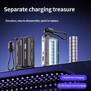 Portable 10000mAh Power Bank, Detachable Replaceable Battery, Tactical Mecha Style, 22.5W Fast Charging, Built‑in Cable, Compact & Ultra‑Light