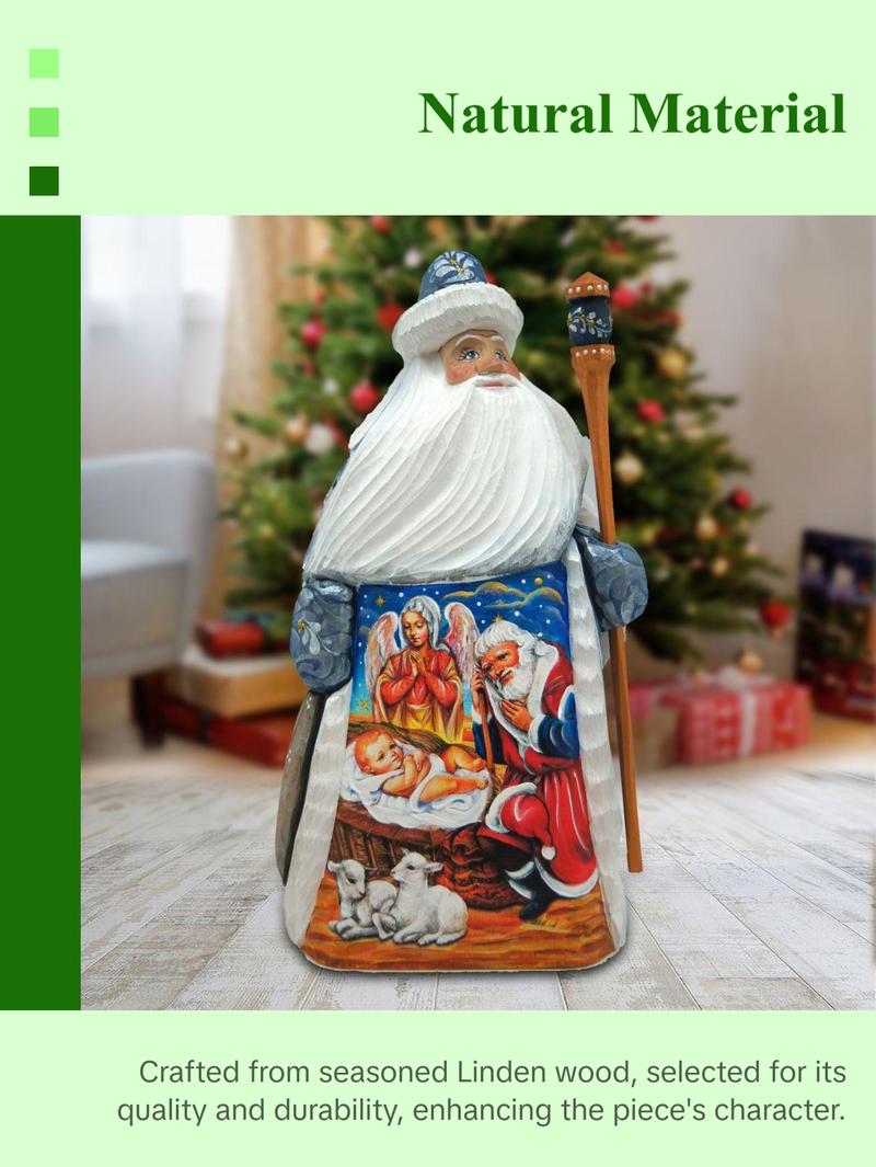 Santa Adoration Hand-Painted WOODCARVED Masterpiece by G. DeBrekht - Nativity Holiday Decor - 821598