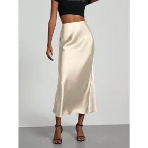 Women's Elastic Satin Silk Texture Midi Skirt elegant office