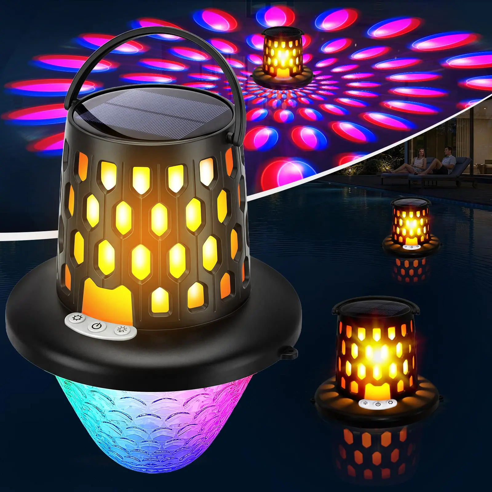 Upgraded Solar Floating Pool Lantern Lights, Flickering Flame LED Pool Lights, Floatable & Hangable Dual Use, IP68 Waterproof Outdoor Lighting for Swimming Pool, Pond, Garden Backyard Pool Party Decor, 1 Pack