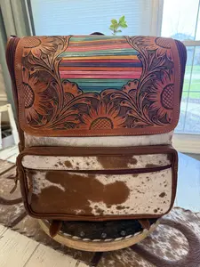Leather serape sunflower leather backpack