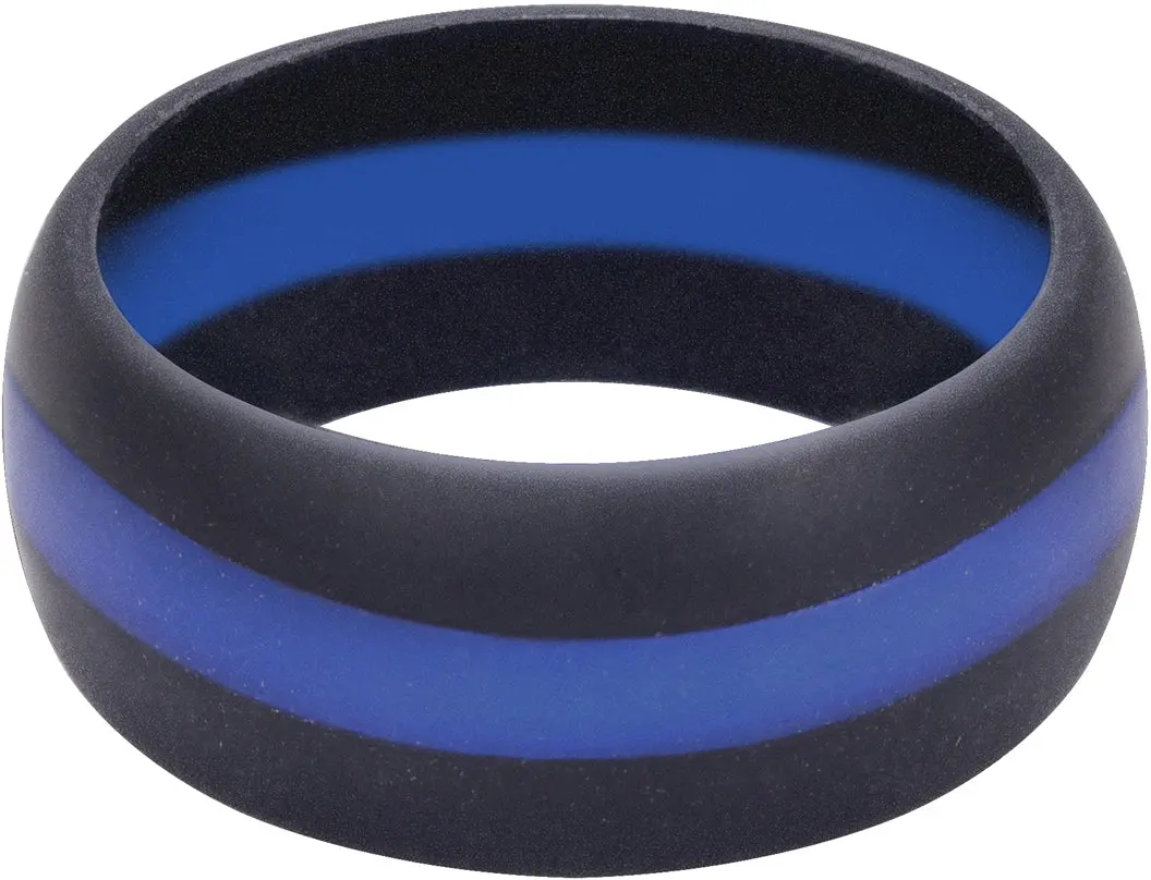 Unisex Medical Grade Silicone Round Ring Band - Thin Blue Line, High Tensile, Multi-Size, Non-Conductive, Everyday Wear, Withstands Up to 150°C, Proceeds for Fallen First Responders Costume Jewelry Accessory