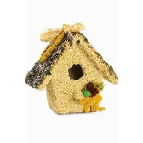 Birdie Cottage All Season Hand Decorated Birdhouse with Raffia Floral Accents & Cranberries 6" Tall Gift Set