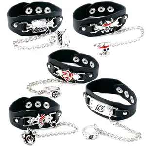 Japan Anime Narutos Uchiha Sasuke Attack on Titan One Piece Punk Leather Bracelet Ring Cosplay Accessories Female Male Metal Coating Daily Birthday Engagement Anniversary Auspicious Fabric Plastic