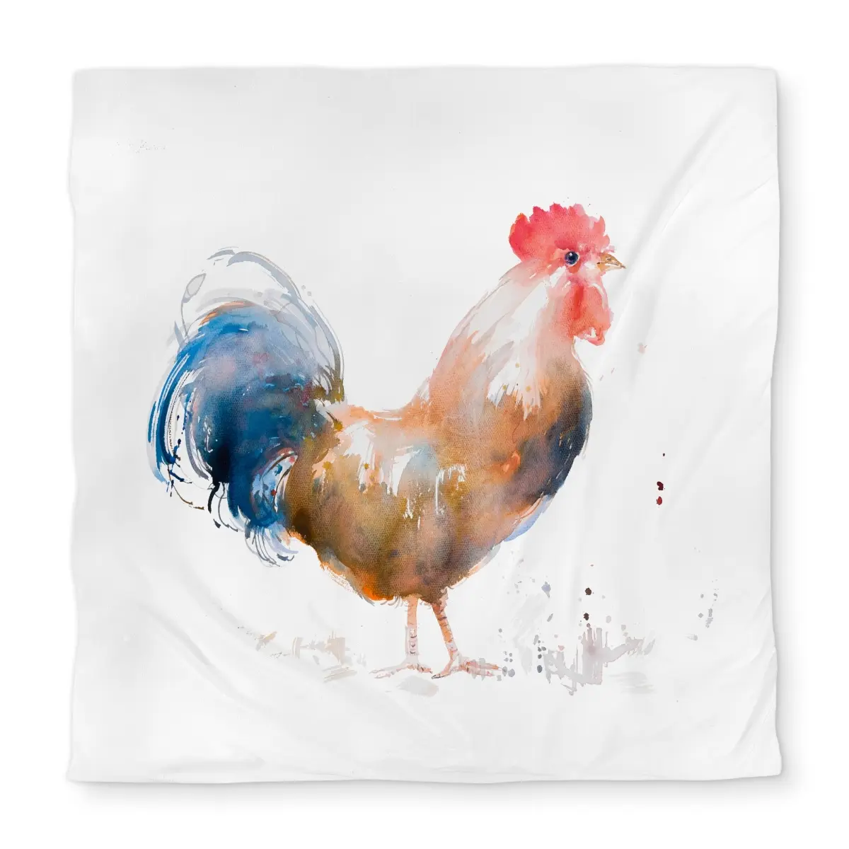 360 stand Queen Size Microfiber Duvet Cover - Watercolor Print Rooster Motif, Blue Farm Animals Decor, Farmhouse Look, Bedroom Bedding Set, Duvet Cover Set, Blue Duvet Covers