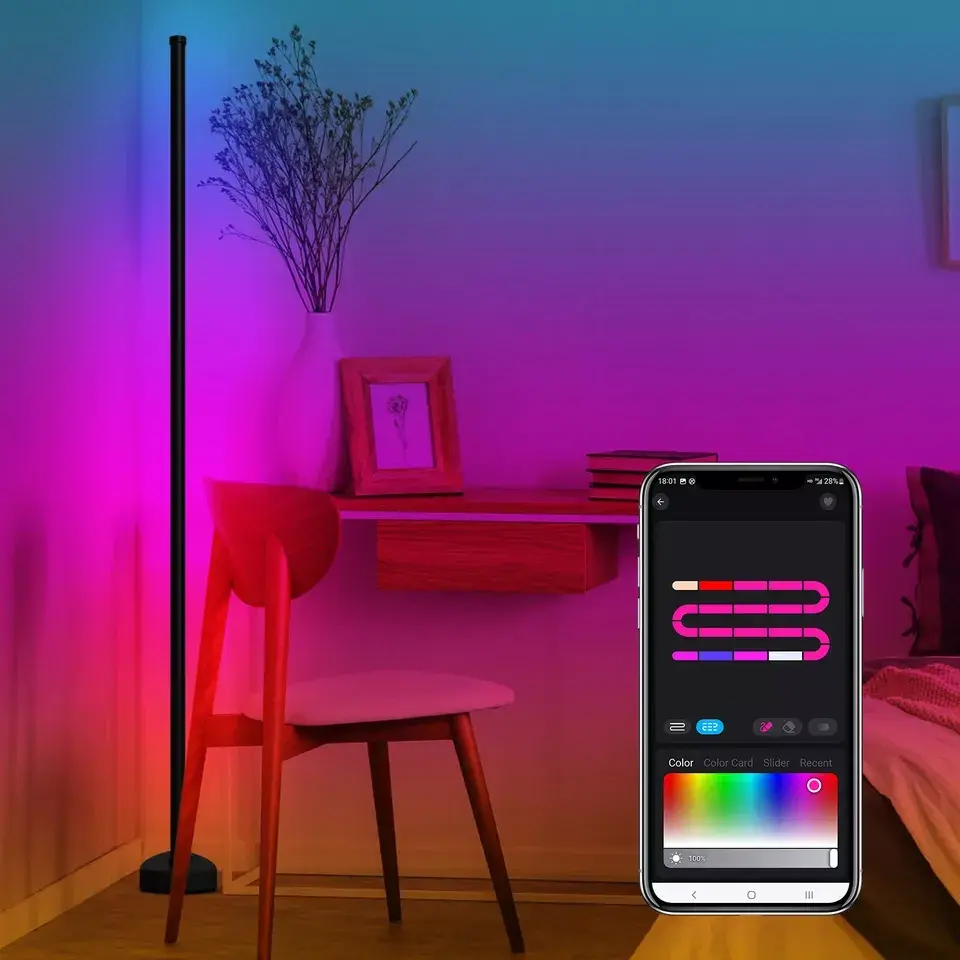 Smart RGB LED Corner Floor Lamp RGB Ambient Light App Control DIY Color Changing Colors