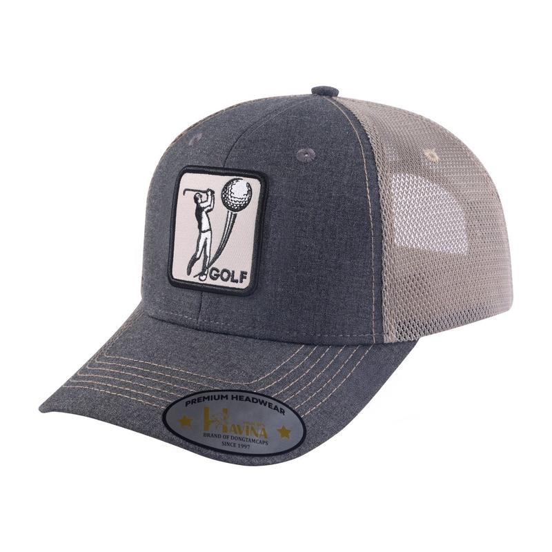 Embroidered Golf - 6 Panel Trucker Hat - Dark Grey/Khaki