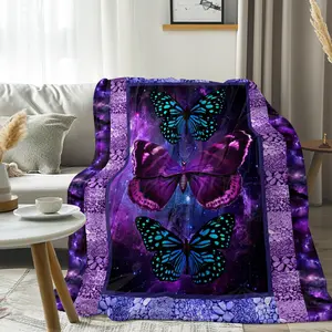 SLEEPWISH Purple Blue Butterfly Printed Flannel Fleece  Blanket, Soft Cozy Lightweight All Season Blanket, Cute Decor Couch Bed Gift for Women Girls Kids Butterfly Fans