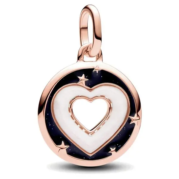 PANDORA ME Hearts Medallion Charm, Women's Sterling Silver Amulet, Dainty Gold-Plated Charms & Pendants, Bioresin Man-Made, Glittery Black Enamel, Enamel Stars Jewelry 783080C01, Microbeaded Lines, Raised Stars, No Warning Applicable