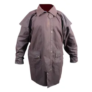 Brown HILASON Outerwear Short Length Lightweight Waterproof Oilskin Duster Coat Rain