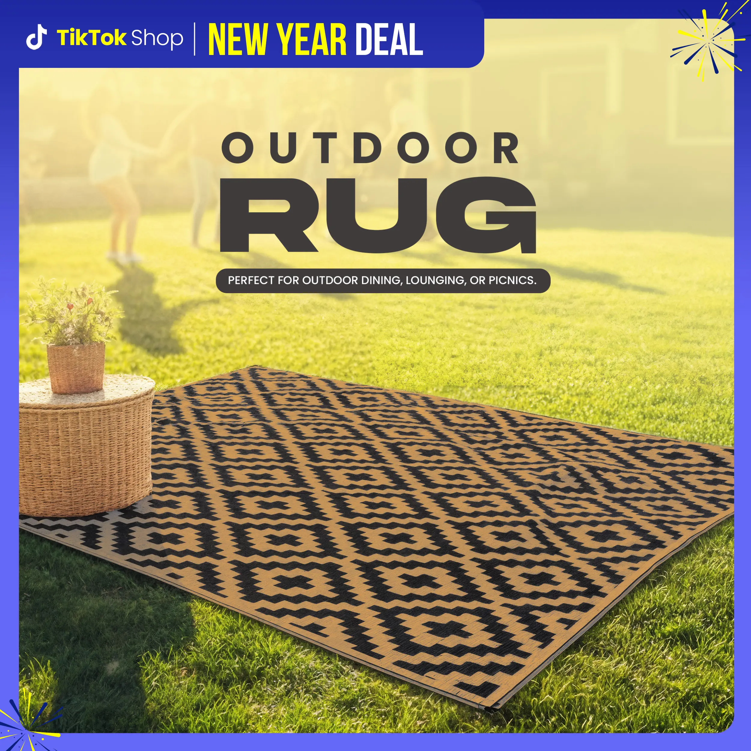 Utopia Home Waterproof Straw-Like Outdoor Area Rug - Reversible Plastic Garden Decoration Rug for Deck/Balcony, RV/Camping - Diamond Black & Brown (9x12 ft, 6x9 ft)