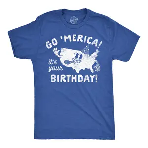 Mens Funny T Shirts Go Merica Its Your Birthday Sarcastic Fourth Of July Graphic Tee for Men Mens Funny T Shirts Cool Vintage Fashion T-Shirt Gift Classic Menswear Patriotic Apparel for Men Funny Sarcastic Royal - Go